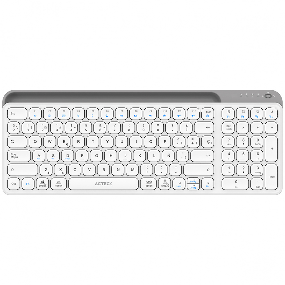 Teclado Acteck Inspire Trek TI747, Inalámbrico, RF Inalámbrico/Bluetooth, Blanco, Español