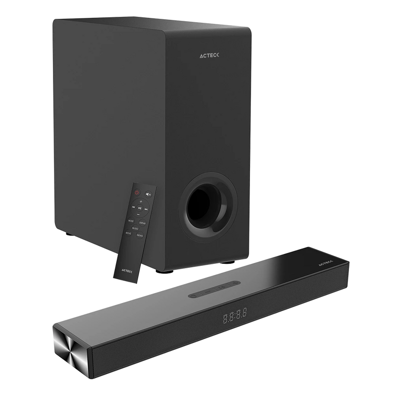 Acteck Barra de Sonido con Subwoofer Dynamic Thin BS600, Bluetooth, Inalámbrico, 2.1 Canales, 60W RMS