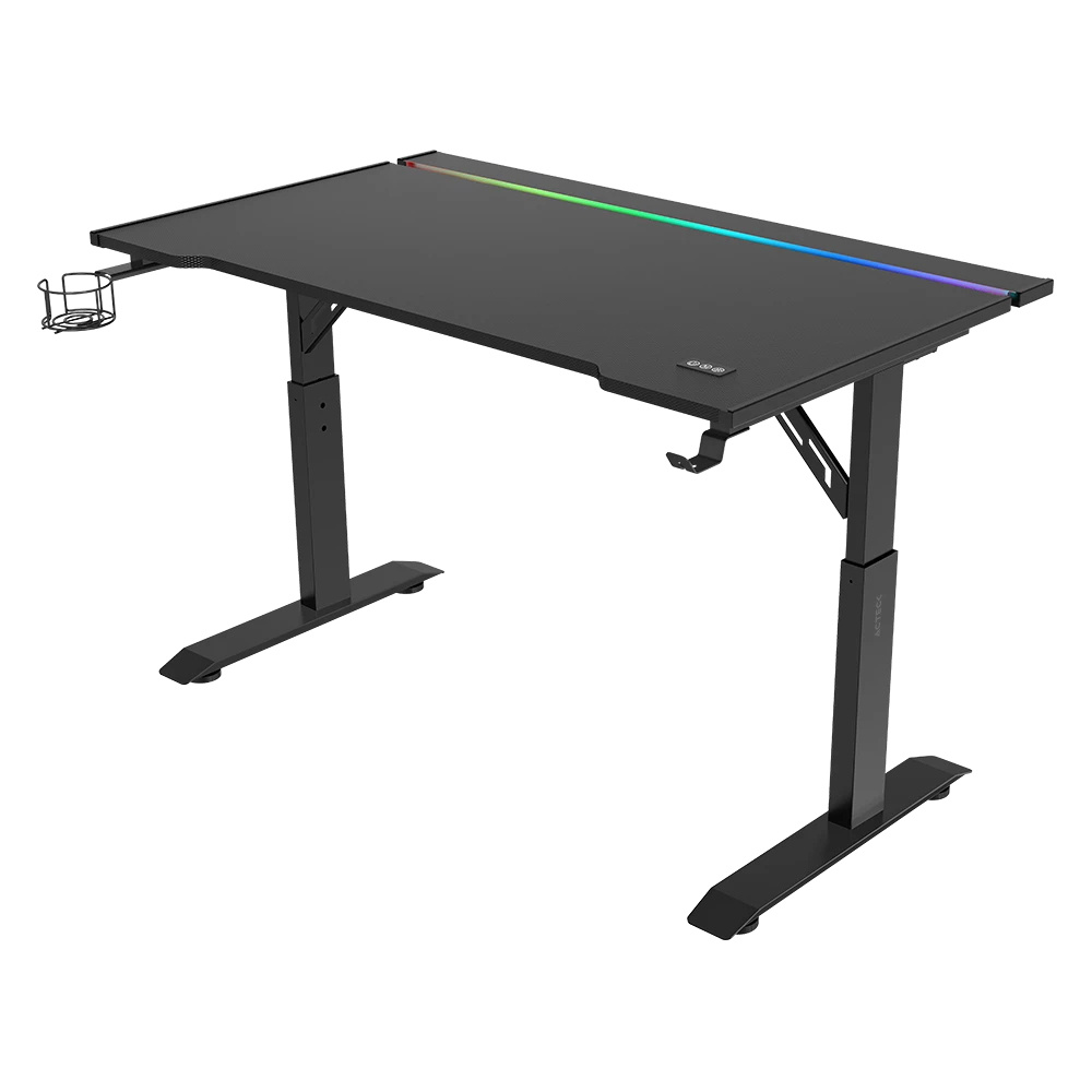 Acteck Escritorio Gamer ERGO DESK PRO ED757 RGB, Altura Ajustable, 120cm x 60cm, Negro