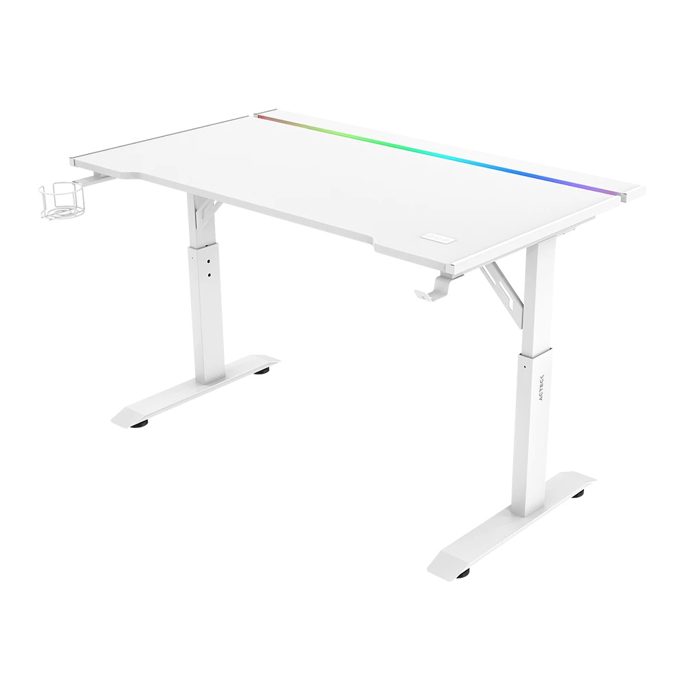 Acteck Escritorio Gamer Ergo Desk Pro ED757 RGB, Altura Ajustable, 120cm x 60cm, Blanco