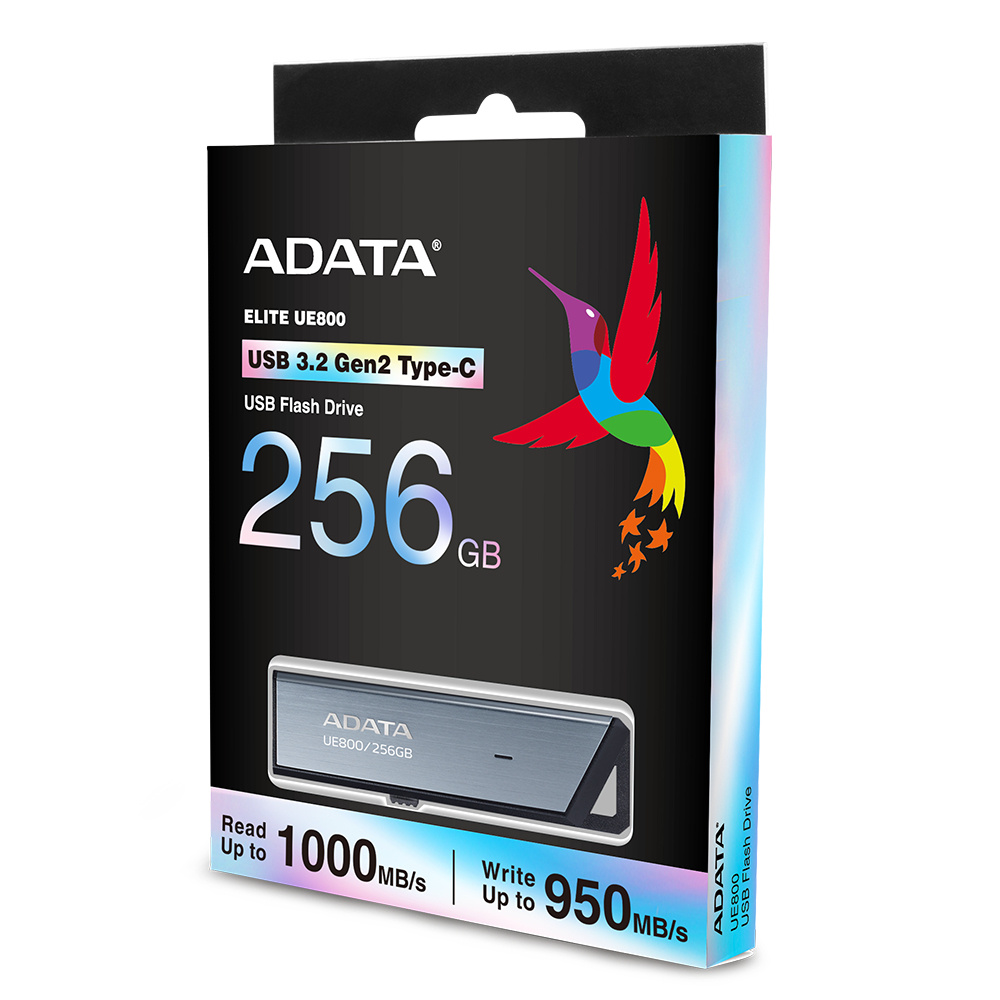Memoria USB Adata Elite UE800, 256GB, USB-C 3.1, Lectura 1.000MB/s, Escritura 950MB/s, Plata