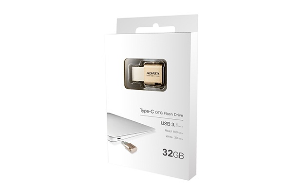 Memoria USB Adata UC350, 32GB, USB 3.1 Tipo C, Dorado