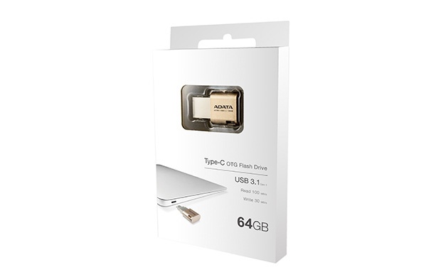 Memoria USB Adata UC350, 64GB, USB 3.1 Tipo C, Dorado