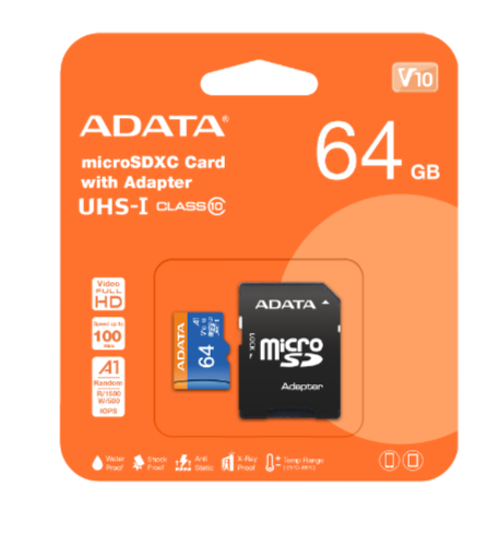 Memoria Flash Adata Premier, 64GB MicroSDXC UHS-I Clase 10, con Adaptador 