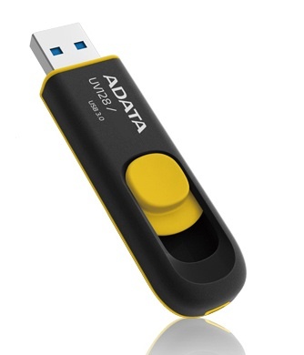 Memoria USB Adata DashDrive UV128, 16GB, USB 3.0, Lectura 40MB/s, Escritura 25MB/s, Negro/Amarillo