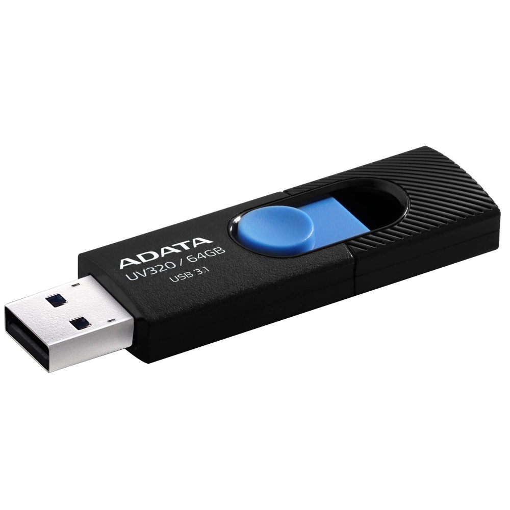 Memoria USB Adata UV320 64GB Negro/Azul, 64GB, USB-A 3.1, Lectura 90MB/s, Escritura 40MB/s, Negro/Azul