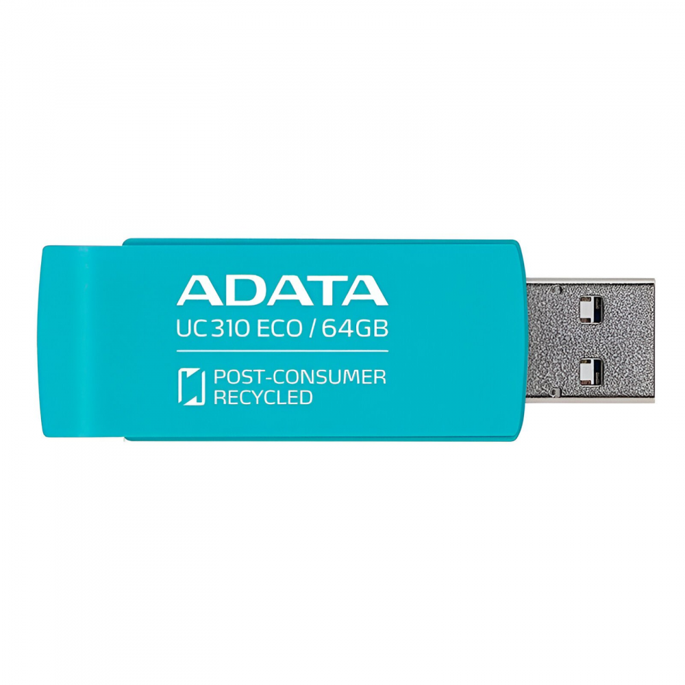 Memoria USB Adata UC310 ECO, 64GB, USB 3.2, Lectura 100 MB/s, Verde
