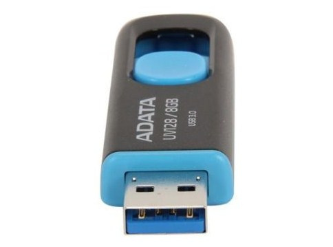 Memoria USB Adata Dashdrive UV128, 8GB, USB 3.0, Lectura 90MB/s, Escritura 40MB/s, Negro/Azul