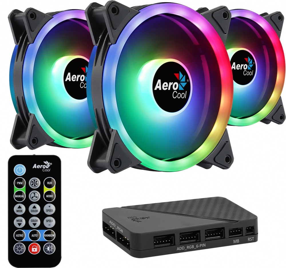 Ventilador Aerocool Duo 12 Pro RGB, 120mm, 1000RPM, Negro - 3 Piezas