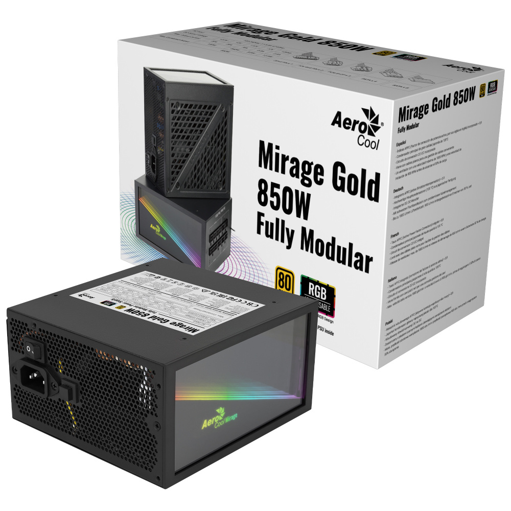 Fuente de Poder Aerocool Mirage 80 PLUS Gold, 24-pin ATX, 120mm, 850W 