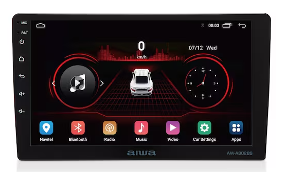 Aiwa Autoestéreo AW-A802BS, 9", 50W, Bluetooth, USB, MP3, AUX