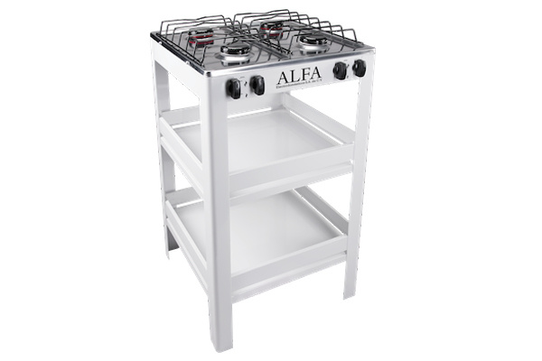 Alfa Parrilla de Gas 412-4, 4 Quemadores Regulares, Negro/Plata, con Estante