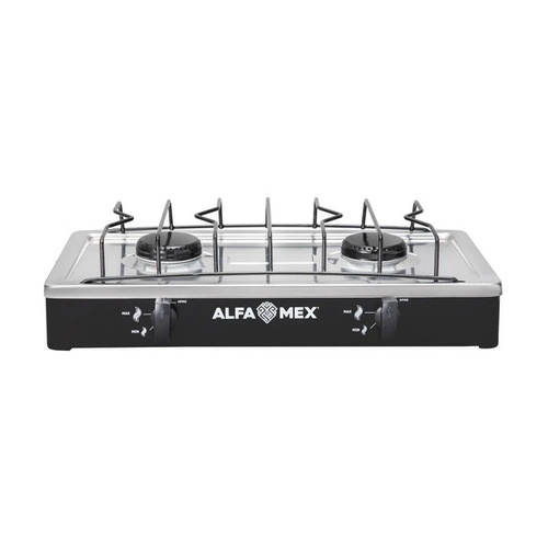 Alfa Mex Parrilla de Gas 304-4-NEGRO, 2 Quemadores