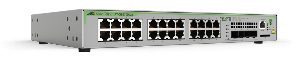 Switch Allied Telesis Gigabit Ethernet CentreCOM GS970M, 24 Puertos 10/100/1000Mbps + 4 Puertos SFP, 56 Gbit/s, 16.000 Entradas - Administrable