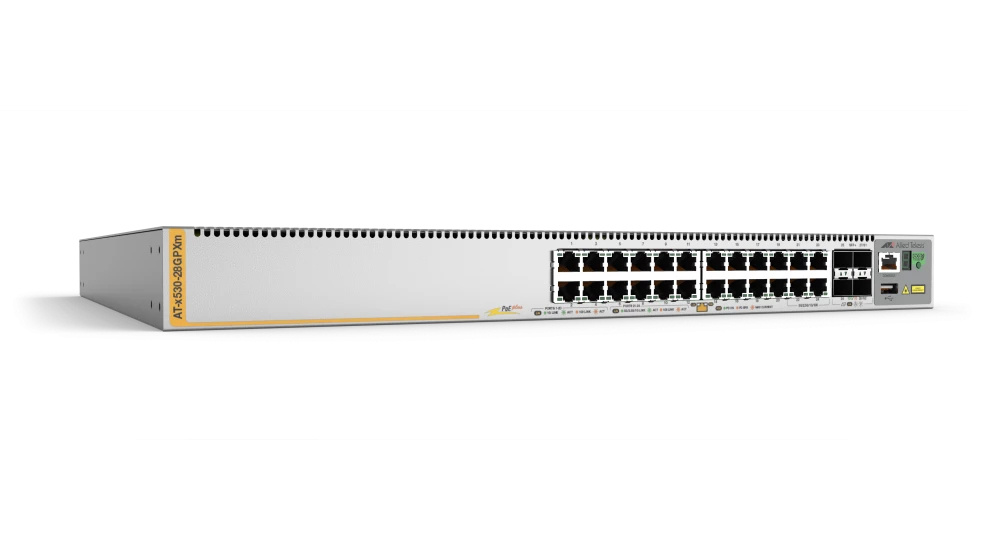Switch Allied Telesis AT-X530-28GPXM-10, 24 Puertos Gigabit Ethernet 10/100/1000 24 x PoE+ 740W, 4 Puertos SFP+, 160 Gbit/s, 16000 Entradas, Administrado