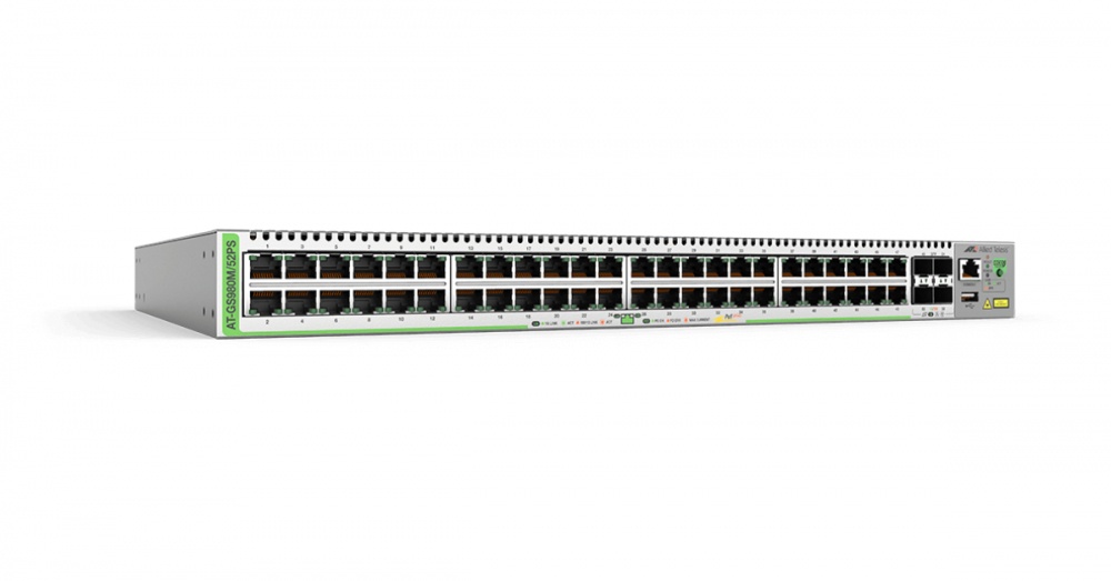 Switch Allied Telesis Gigabit Ethernet GS980M/52-10, 48 Puertos 10/100/1000Mbps + 4 Puertos SFP, 104Gbit/s, 16.000 Entradas - Administrable