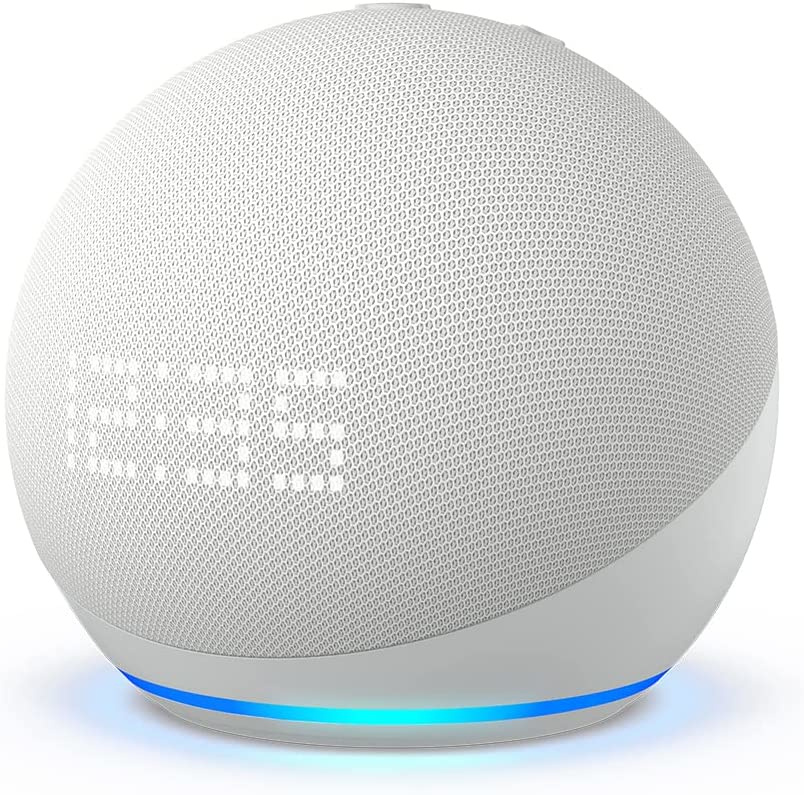 ﻿Amazon Echo Dot Asistente de Voz 5ta Generación con Reloj, Inalámbrico, WiFi, Bluetooth, Blanco