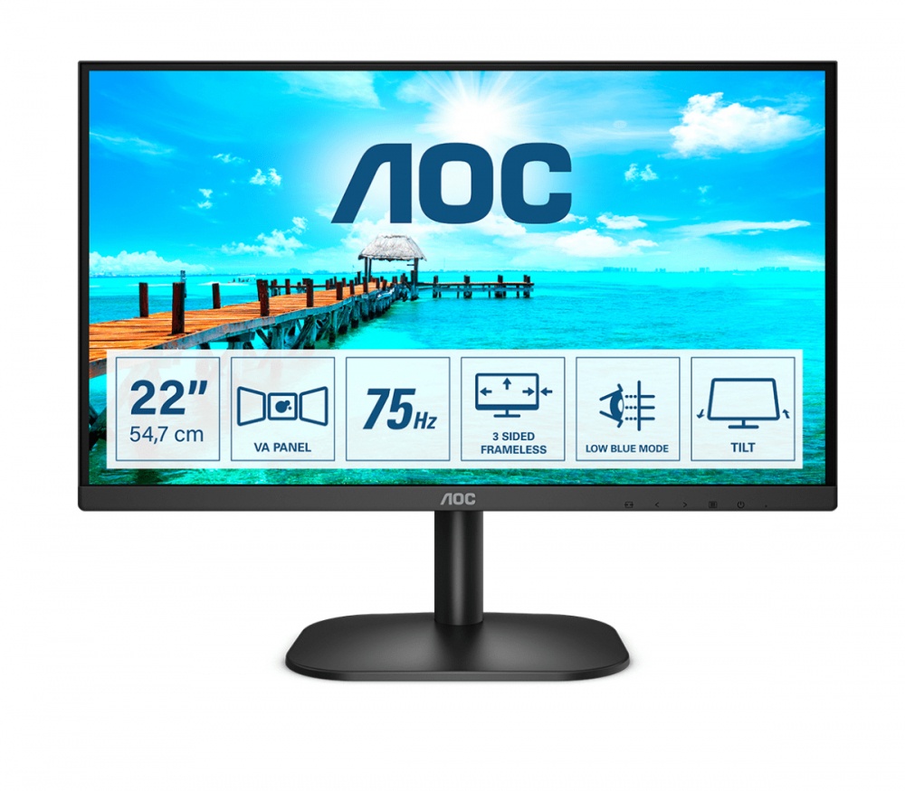 Monitor AOC 22B2H LED 21.5", Full HD, 75Hz, HDMI, Negro