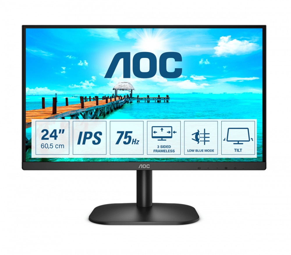 Monitor AOC 24B2XH LED 23.8", Full HD, 75Hz, HDMI, Negro