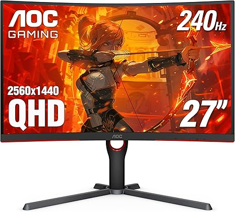 Monitor Gamer Curvo AOC CQ27G3Z LCD 27", 2560x1440, FreeSync, 240Hz, HDMI/DisplayPort, Negro/Rojo
