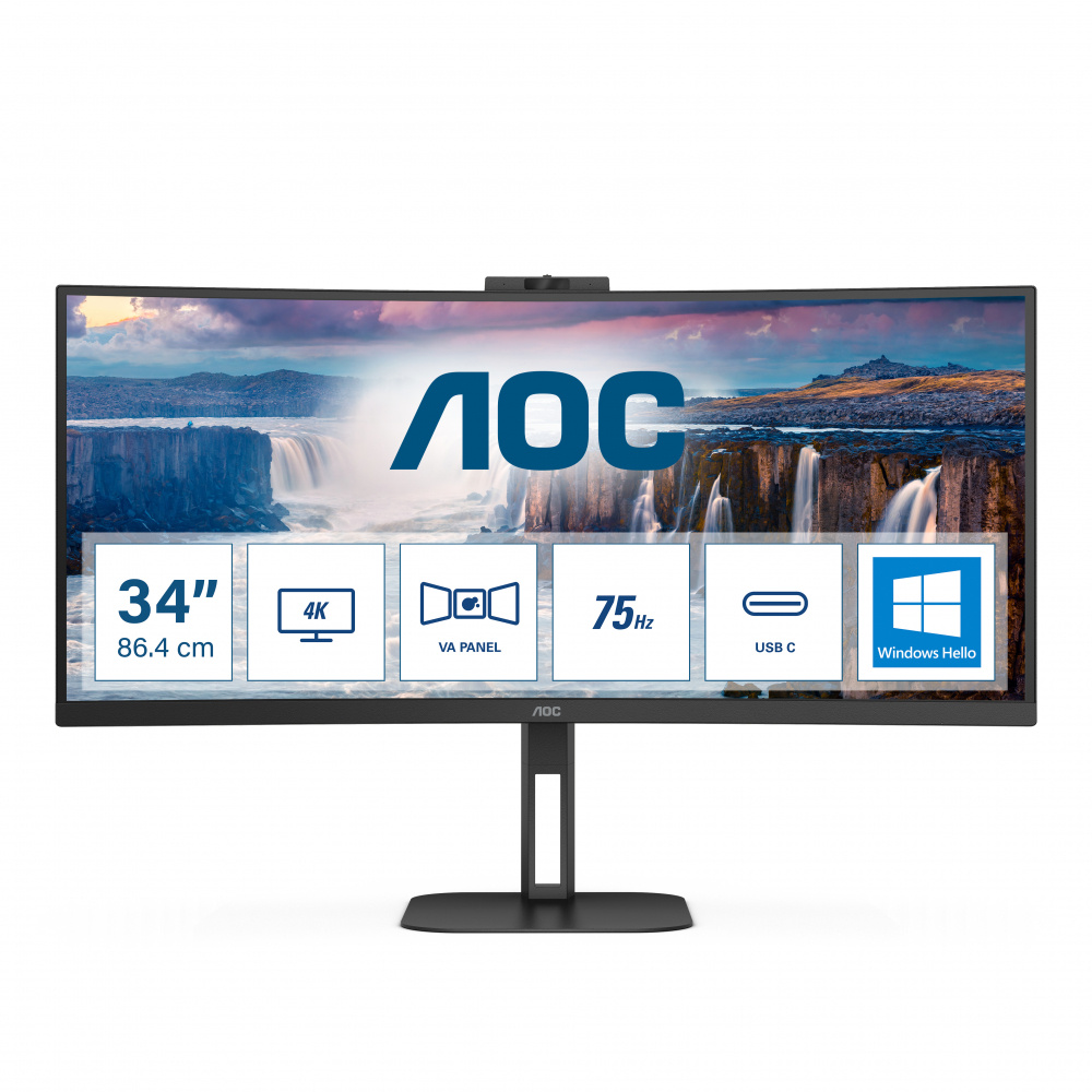 Monitor Curvo AOC CU34V5CW/BK LED 34", 3440x1440 Ultra Wide Quad HD, FreeSync, 100Hz, HDMI/DisplayPort, Bocinas Integradas, Negro 