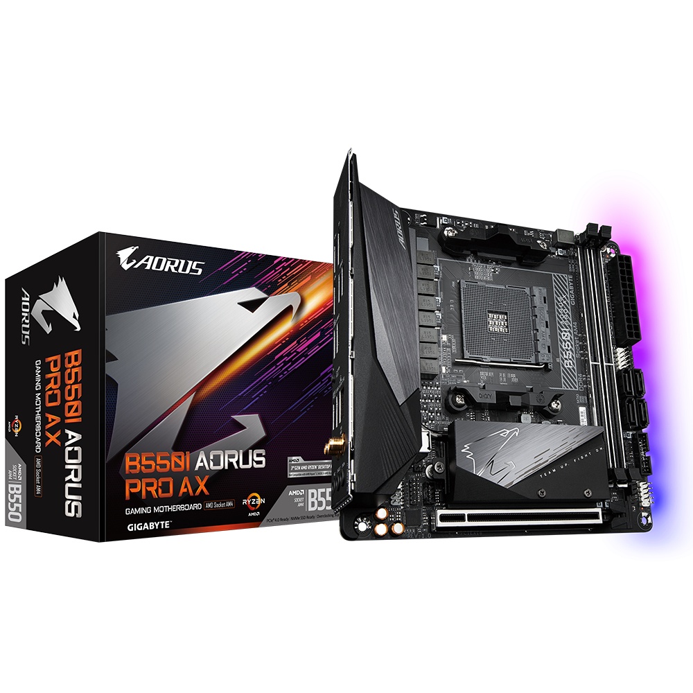Tarjeta Madre AORUS Mini-ITX B550I AORUS PRO AX, S-AM4, AMD B550, HDMI, 6GB DDR4 para AMD — Requiere Actualización de BIOS para la Serie Ryzen 5000