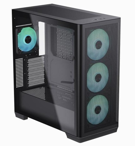 Gabinete Apnx 4711099474301, Midi-Tower, ATX/Micro-ATX, USB 3.0, sin Fuente, 4 Ventiladores Instalados, Negro