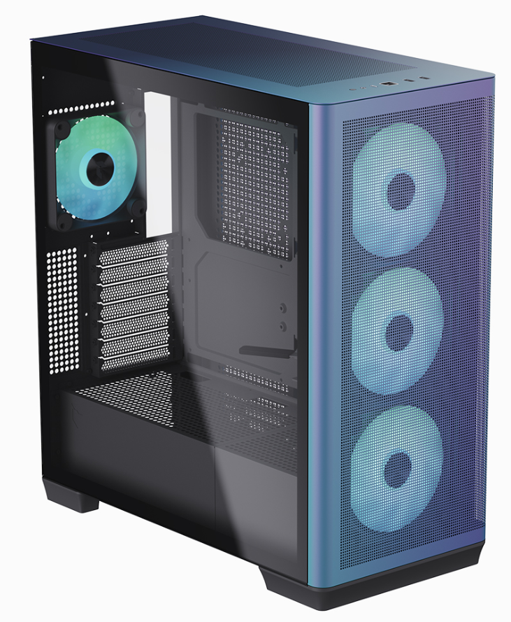 Gabinete Apnx C1 ChromaFlair, Midi-Tower, ATX/Micro-ATX/Mini-ITX, USB 3.0, sin Fuente, 4 Ventiladores Instalados, Morado