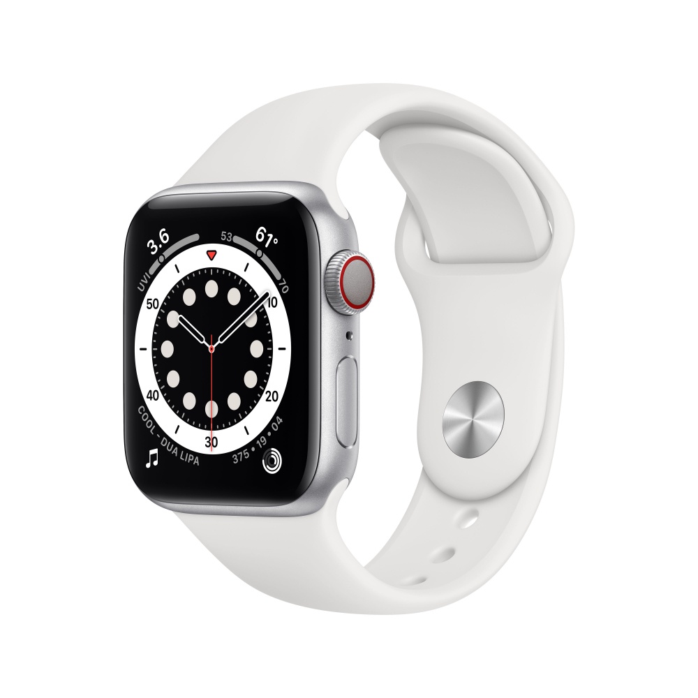 Apple Watch Series 6 GPS + Cellular, Caja de Aluminio Color Plata de 40mm, Correa Deportiva Blanca
