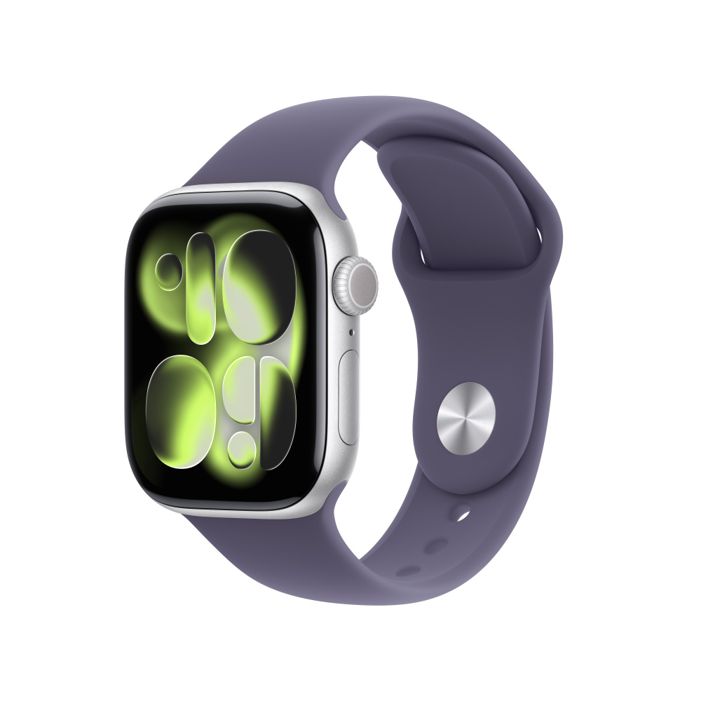 Apple Watch S11 GPS, Caja de 42 mm Aluminio Color Plata, Correa Deportiva S/M Color Morado Niebla