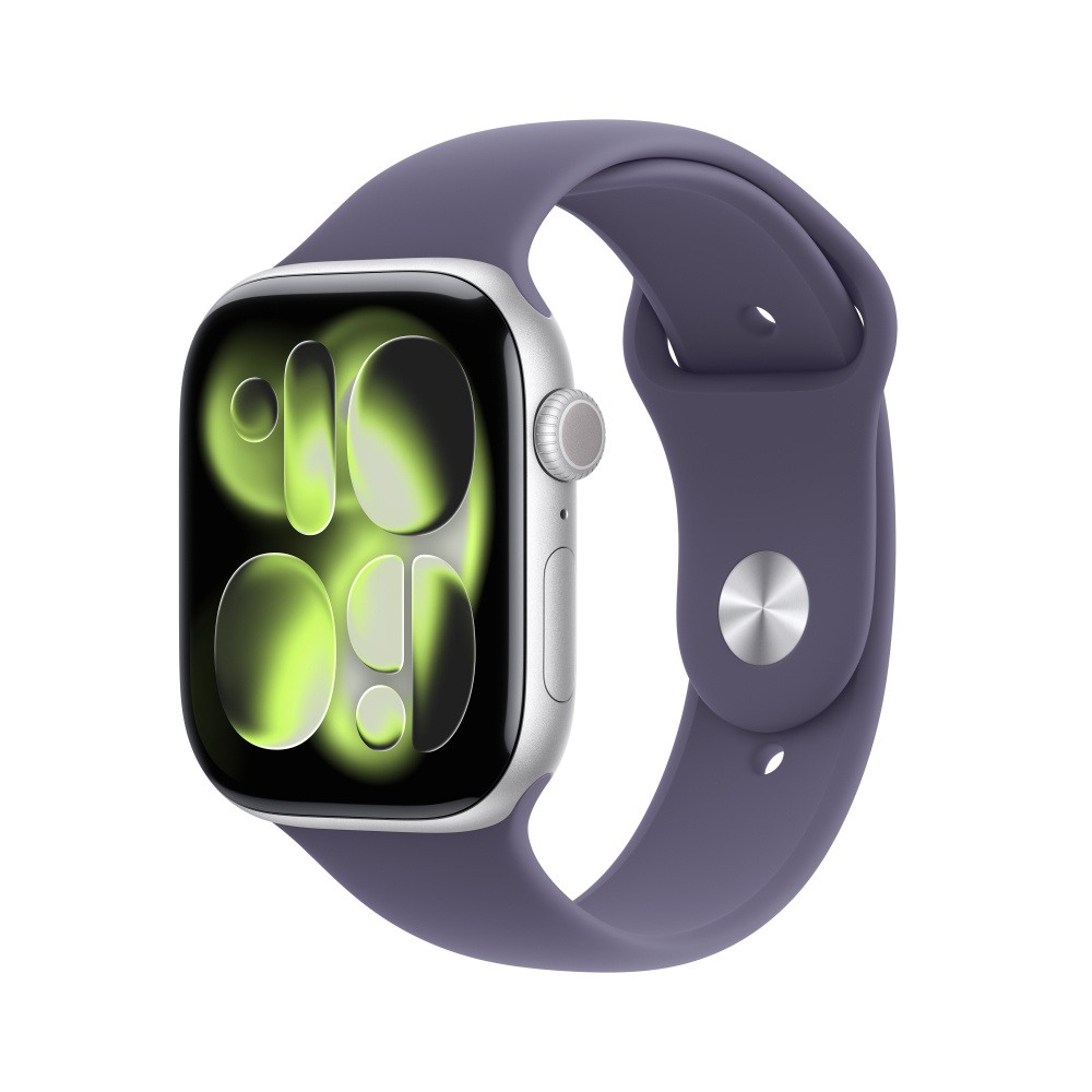 Apple Watch Watch Series 11 GPS, Caja de 46 mm Aluminio Color Plata, Correa Deportiva S/M Color Morado Niebla
