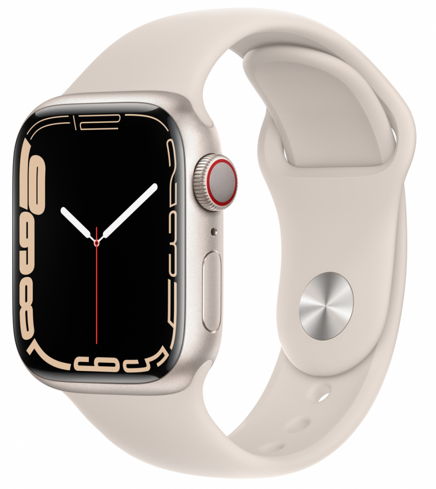 Apple Watch Series 7 GPS + Cellular, Caja de Aluminio Color Blanco de 41mm, Correa Deportiva Blanco