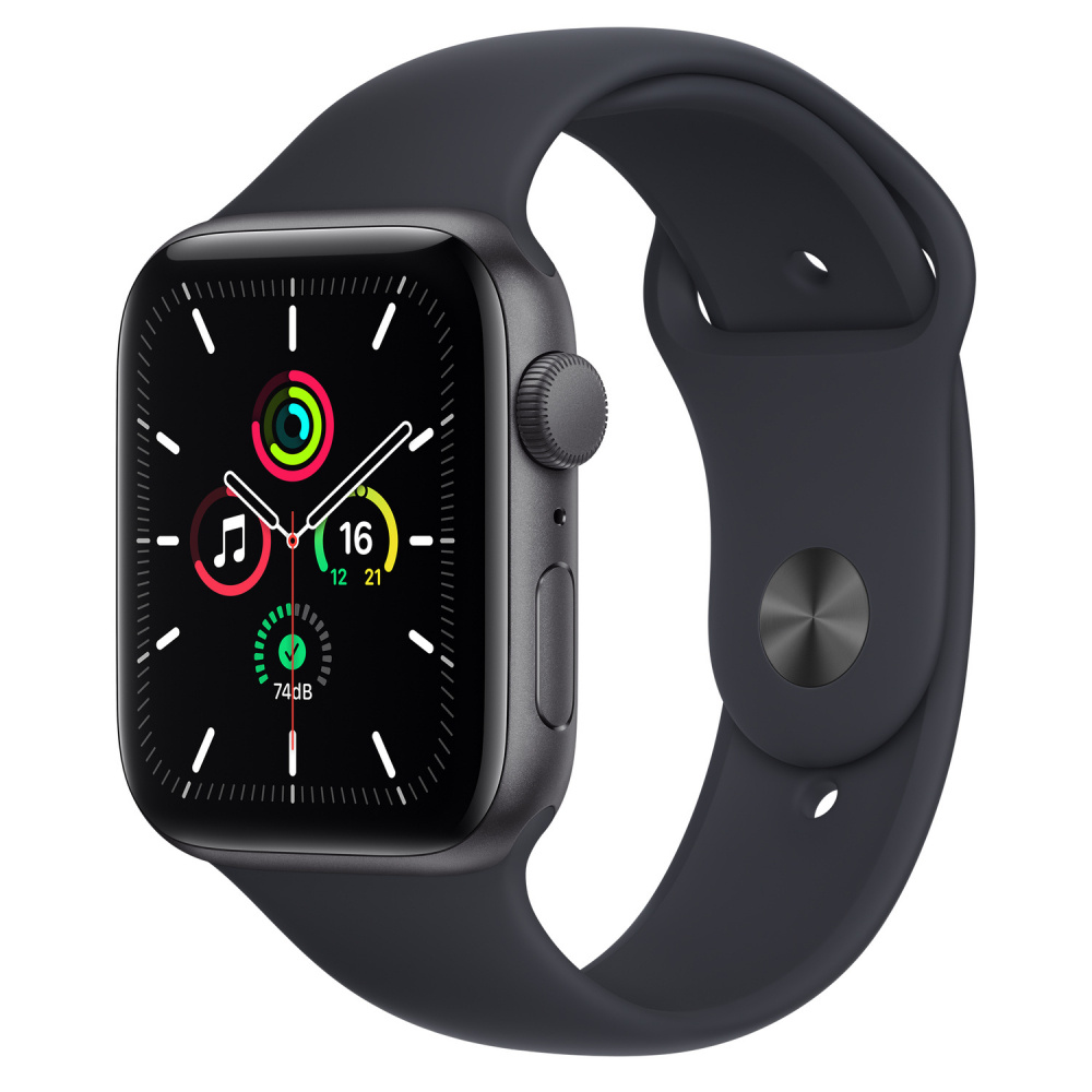 Apple Watch SE GPS, Caja de Aluminio Color Gris Espacial de 44mm, Correa Deportiva Color Gris Espacial