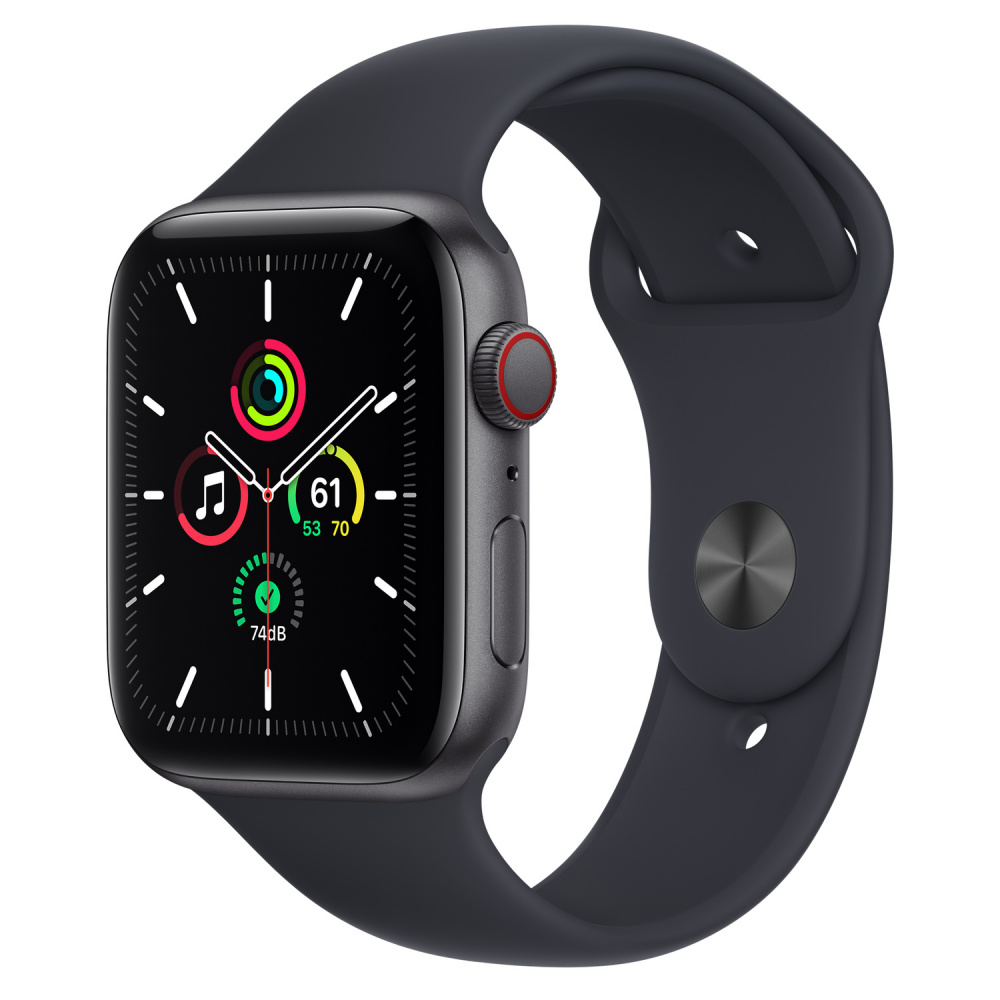Apple Watch SE GPS + Cellular, Caja de Aluminio de 44mm, Correa Deportiva Color Gris/Negro
