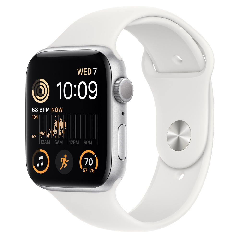 Apple Watch SE 2da Gen GPS + Cellular, Caja de 44 mm Aluminio Color Plata, Correa Deportiva S/M Color Blanco Estelar