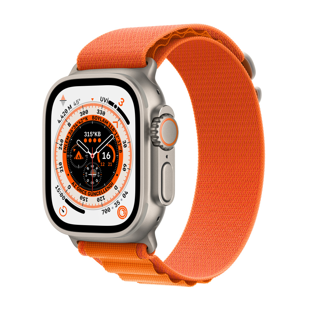 Apple Watch Ultra GPS + Cellular, Caja de Titanio de 49mm, Correa Alpine Deportiva Mediana Color Naranja