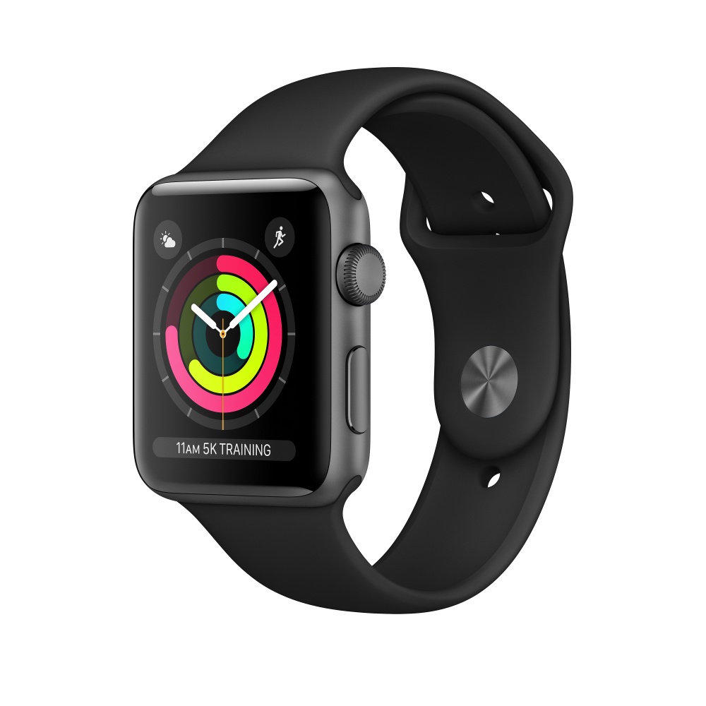 Apple Watch Series 3 GPS, Caja de Aluminio Gris Espacial de 42mm, Correa Deportiva Negra