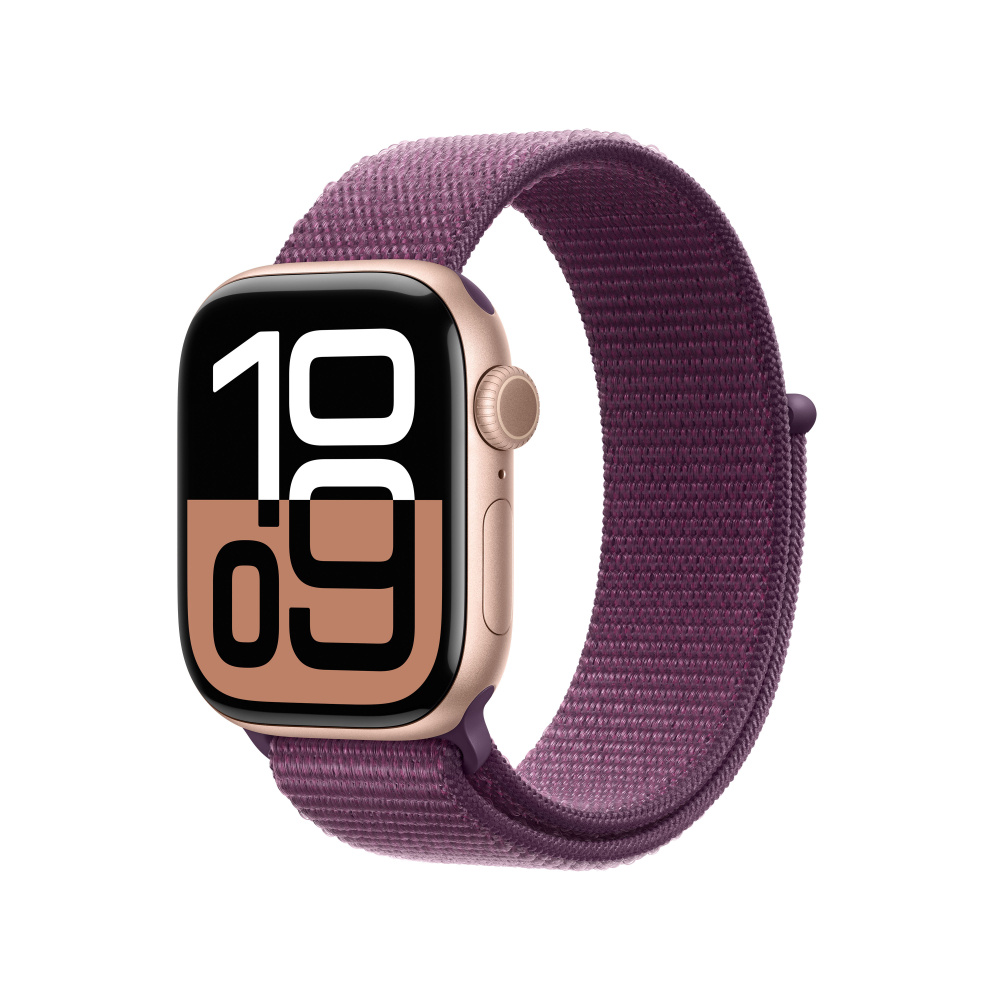 Apple Watch Series 10 GPS, Caja de Aluminio Color Oro Rosa de 42mm, Correa Deportiva Morado