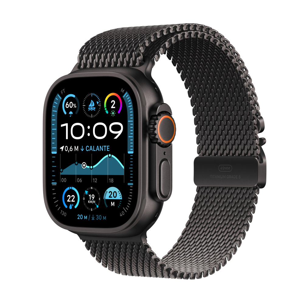 Apple Watch Ultra 2 GPS + Cellular, Caja de Titanio Color Negro de 49mm, Correa Milanés Color Negro