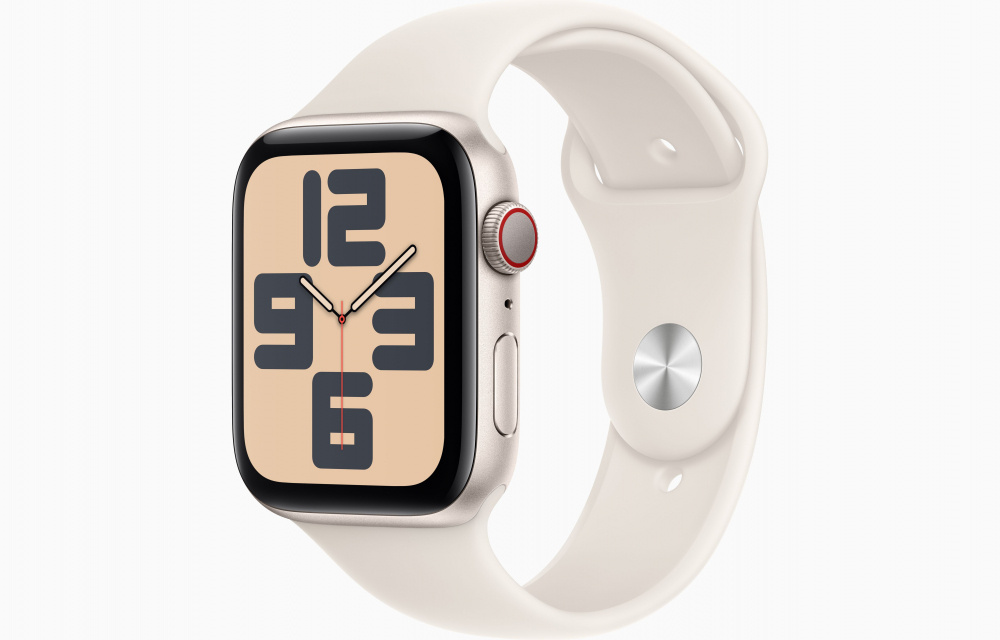 Apple Watch SE GPS + Cellular, Caja de 44 mm Aluminio Color Blanco Estelar, Correa Deportiva M/L Color Blanco Estelar