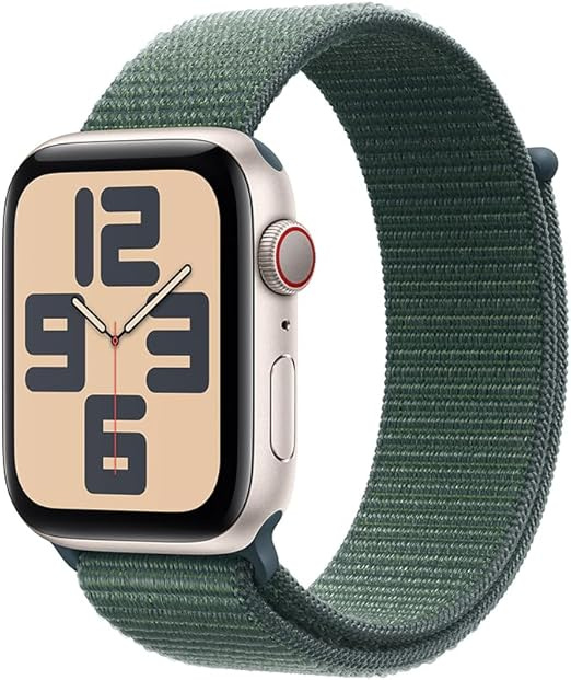Apple Watch SE GPS + Cellular, Caja de 44 mm Aluminio Color Blanco Estelar, Correa Loop Deportiva Color Verde
