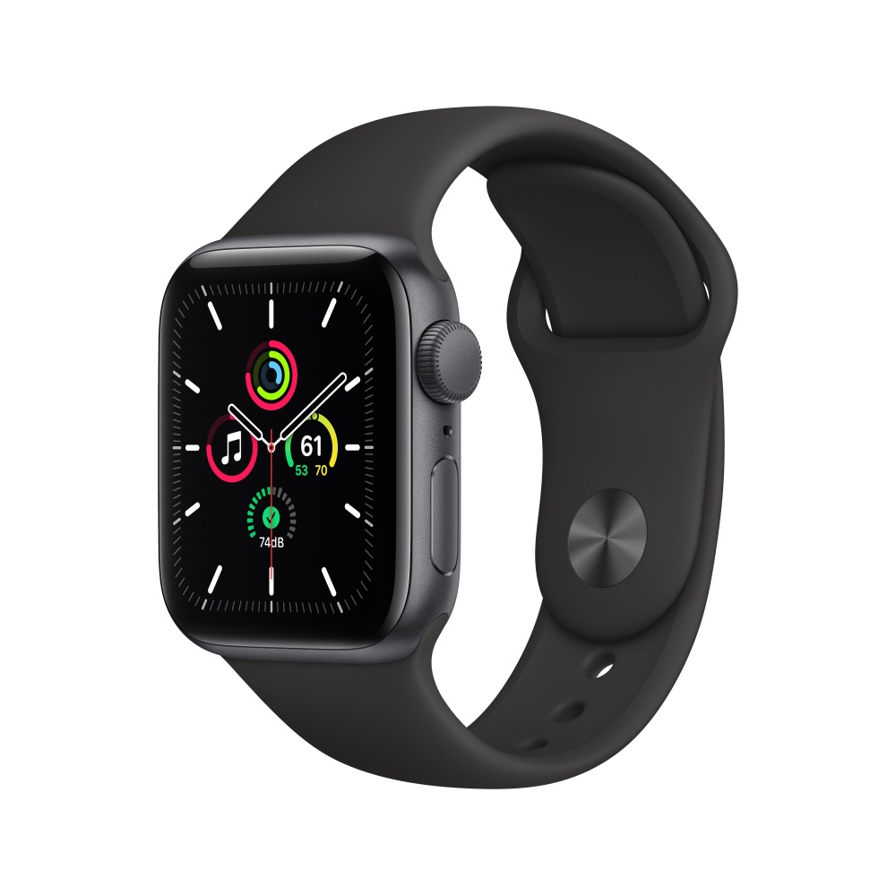 Apple Watch SE GPS, Caja de Aluminio Color Gris Espacial de 40mm, Correa Deportiva Negra