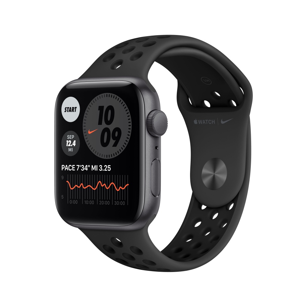 Apple Watch SE Nike GPS, Caja de Aluminio Color Gris Espacial de 44mm, Correa Deportiva Negra