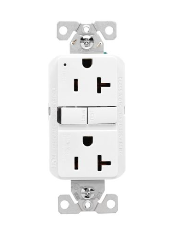 Arrow Hart Tomacorriente GF20W, 2 Enchufes, 125V, 20A, Blanco