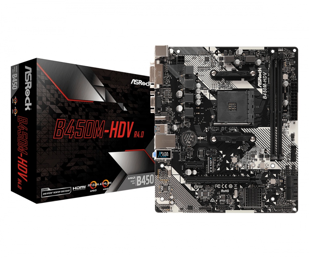 Tarjeta Madre ASRock micro ATX B450M-HDV R4.0, S-AM4, AMD B450, HDMI, 32GB DDR4 para AMD ― Requiere Actualización de BIOS para Ryzen Serie 5000