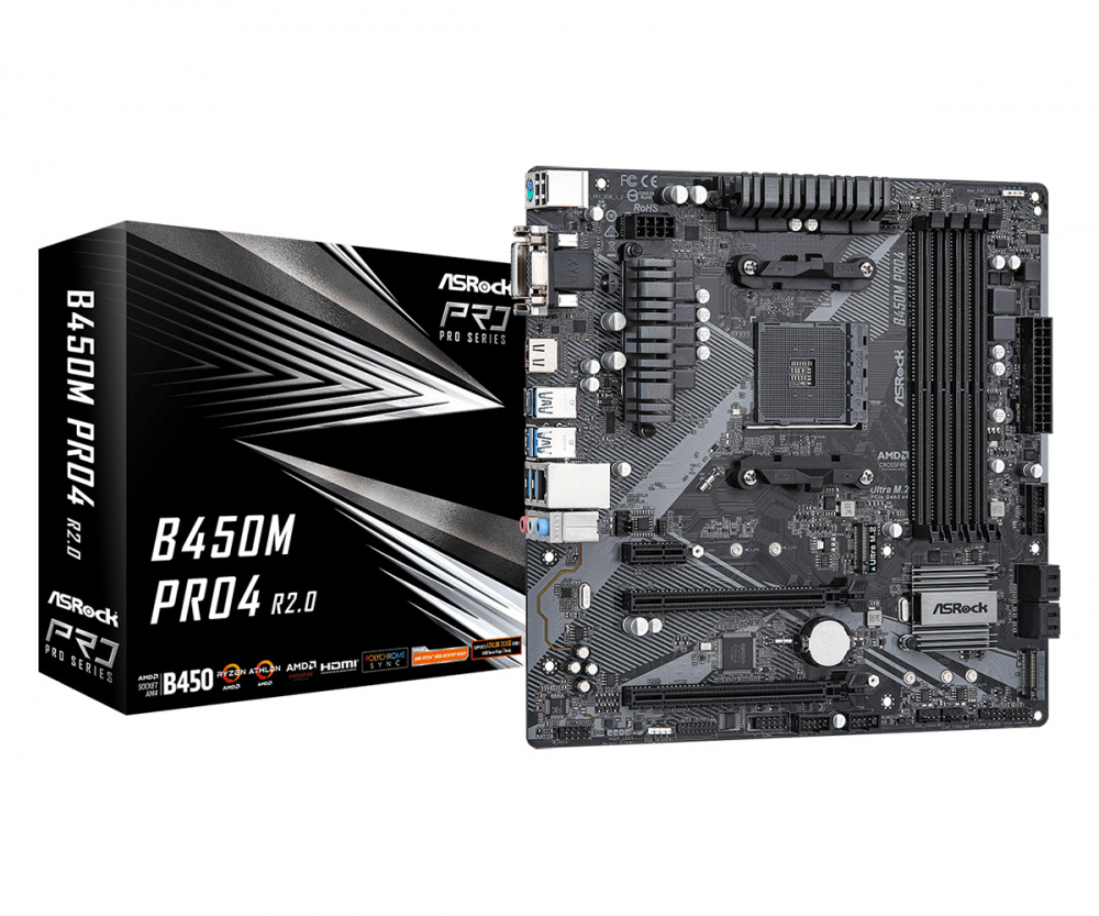 Tarjeta Madre ASRock Micro-ATX B450M Pro4 R2.0, S-AM4, AMD Promontory B450, HDMI, 128GB DDR4 para AMD ― Requiere Actualización de BIOS para la Serie Ryzen 5000