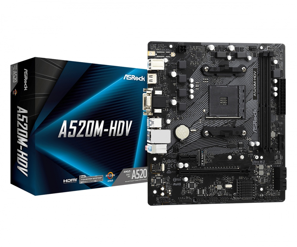 Tarjeta Madre ASRock Micro ATX A520M-HDV, S-AM4, AMD A520, HDMI, 64GB DDR4 para AMD ― No es Compatible con Ryzen 5 3400G y Ryzen 3 3200G