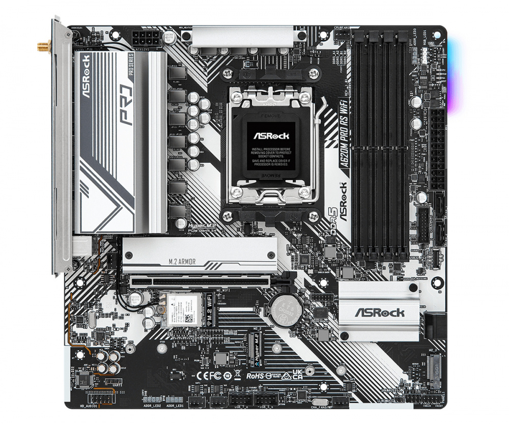 Tarjeta Madre ASRock A620M PRO RS WIFI, Micro-ATX, Socket AM5, AMD A620, 192GB DDR5, HDMI/DP para AMD 