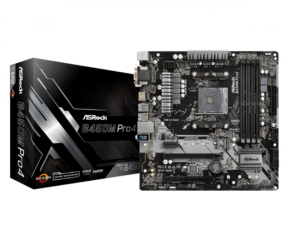 Tarjeta Madre ASRock micro ATX B450M Pro4, S-AM4, AMD B450, HDMI, 64GB DDR4 para AMD ― Requiere Actualización de BIOS para Ryzen Serie 5000