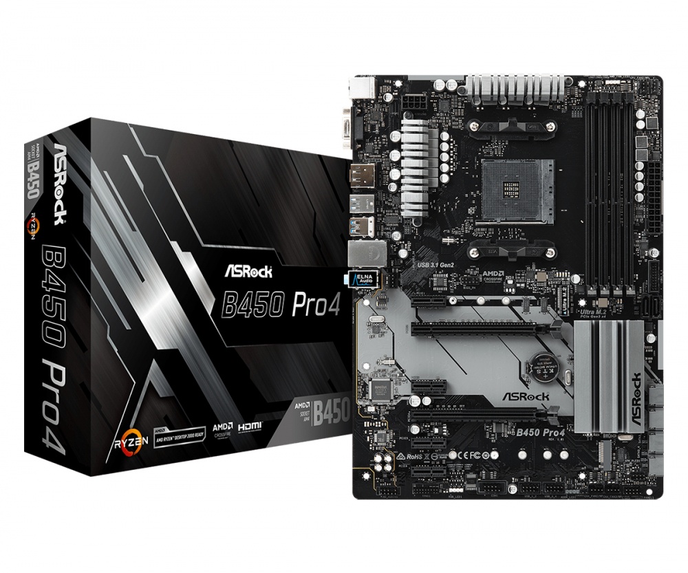Tarjeta Madre ASRock ATX B450 Pro4, S-AM4, AMD B450, HDMI, 64GB DDR4 para AMD ― Requiere Actualización de BIOS para Ryzen Serie 5000